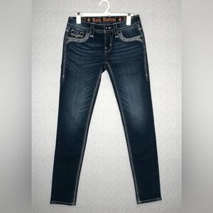 Rock Revival Malia Skinny Jeans Women's 26 Dark Wash Embellished Low Rise Curvy